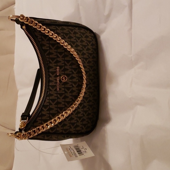 Michael Kors Jet Set Charm Small Chain Pouchette Black/Gold  NWT - Picture 1 of 14